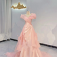 Light Pink Waist-Cinched Fitted Full Skirt Long Evening Dress, Fairy Gown, Romantic Gown gh7400