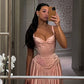 Pink retro elegant sweetheart neckline A-line spaghetti strap satin long evening dress birthday party dress bridesmaid dress gh3199