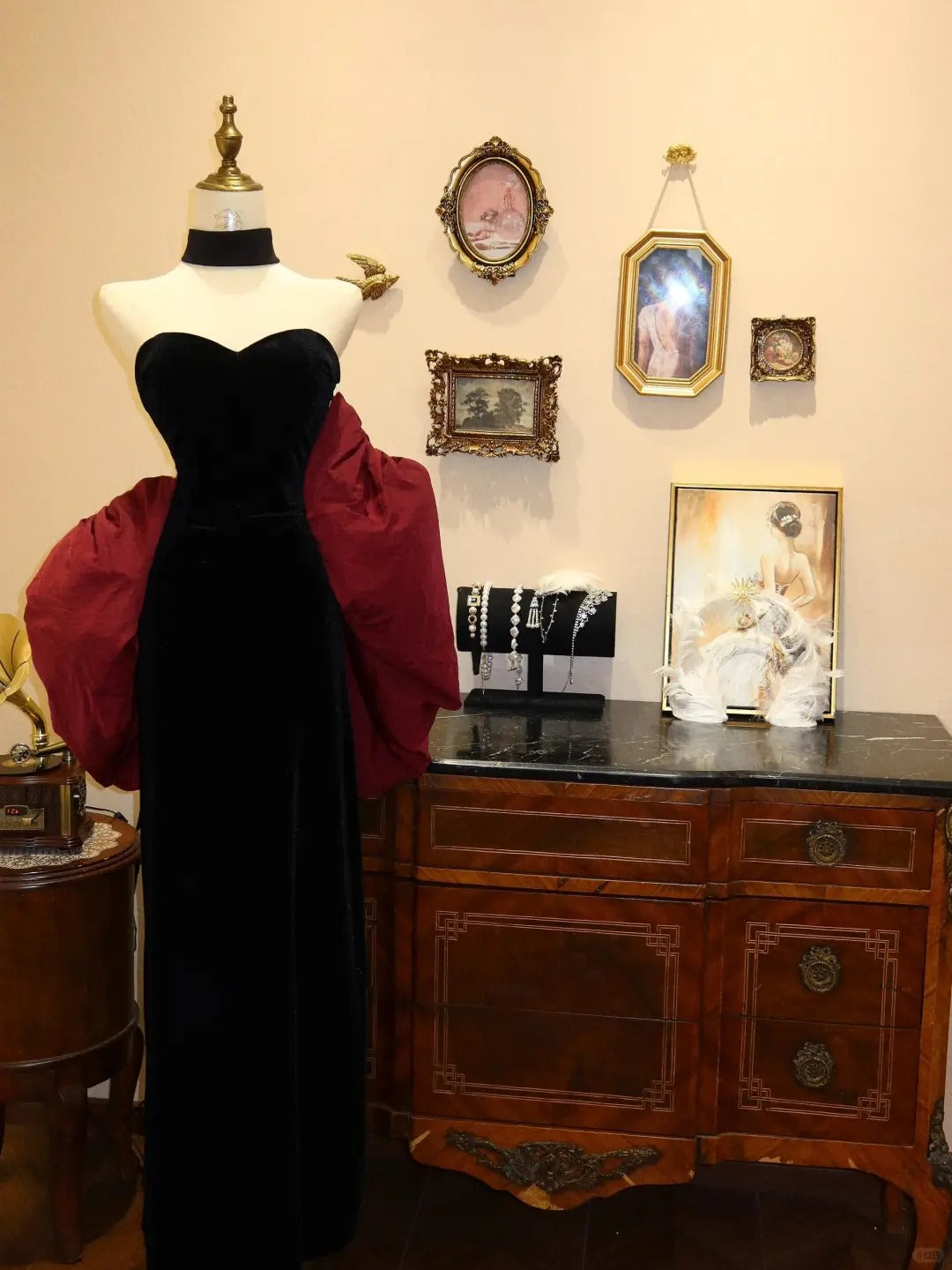 Robe de soirée élégante longue et fine en velours, style rétro, noire et rouge/noire et blanche, robe de bal gh3651