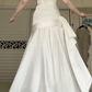 Ivory Off‑The‑Shoulder Fold‑Over Satin Long Evening Gown, Draped Pleats Side Sash A‑Line Formal Prom Dress gh8993