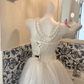 White Strapless Waist-Cinched Voluminous Princess Skirt Long Romantic Dress, Wedding Gown gh7657