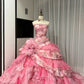 Rosa Blumen Perlen Langes Tüll Ballkleid 16. Geburtstagskleid Quinceanera Kleid gh4736