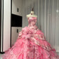 Rosa Blumen Perlen Langes Tüll Ballkleid 16. Geburtstagskleid Quinceanera Kleid gh4736