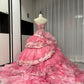 Rosa Blumen Perlen Langes Tüll Ballkleid 16. Geburtstagskleid Quinceanera Kleid gh4736