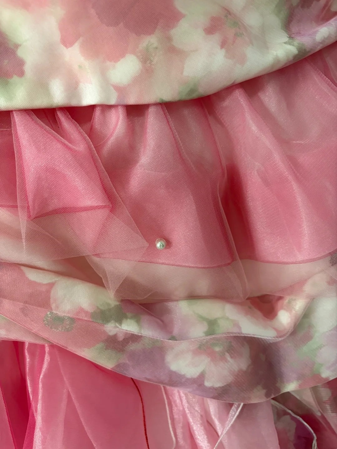 Rosa Blumen Perlen Langes Tüll Ballkleid 16. Geburtstagskleid Quinceanera Kleid gh4736