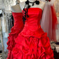 Rotes Retro-Kleid: Satin-Taille, ausgestellter Rock, hochwertiges Partykleid gh6577