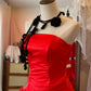 Rotes Retro-Kleid: Satin-Taille, ausgestellter Rock, hochwertiges Partykleid gh6577