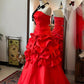 Rotes Retro-Kleid: Satin-Taille, ausgestellter Rock, hochwertiges Partykleid gh6577