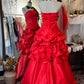Rotes Retro-Kleid: Satin-Taille, ausgestellter Rock, hochwertiges Partykleid gh6577