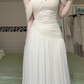 Cream Yellow Asymmetrical One‑Shoulder Chiffon Long Evening Gown, Cutout Bodice Ruched Waist A‑Line Formal Prom Dress gh9005