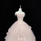 Blush Pink Strapless Embroidered Cinched Waist Voluminous Tulle Skirt Long Romantic Dress, Wedding Gown gh7848