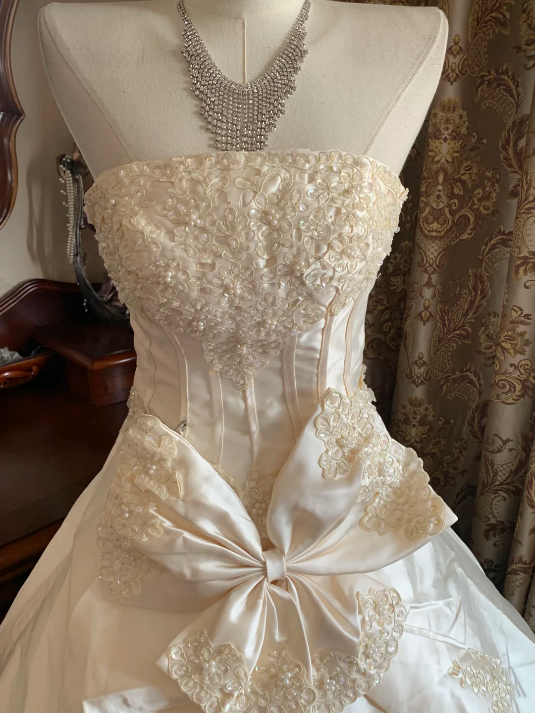 Ivory Strapless Waist-Cinched Voluminous Skirt Prom Dress, Evening Gown, Wedding Dress, Graduation Gown gh7254