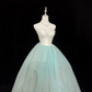 White Satin Strapless Cinched Waist Mint Green Voluminous Skirt Long Romantic Dress, Wedding Gown gh7933