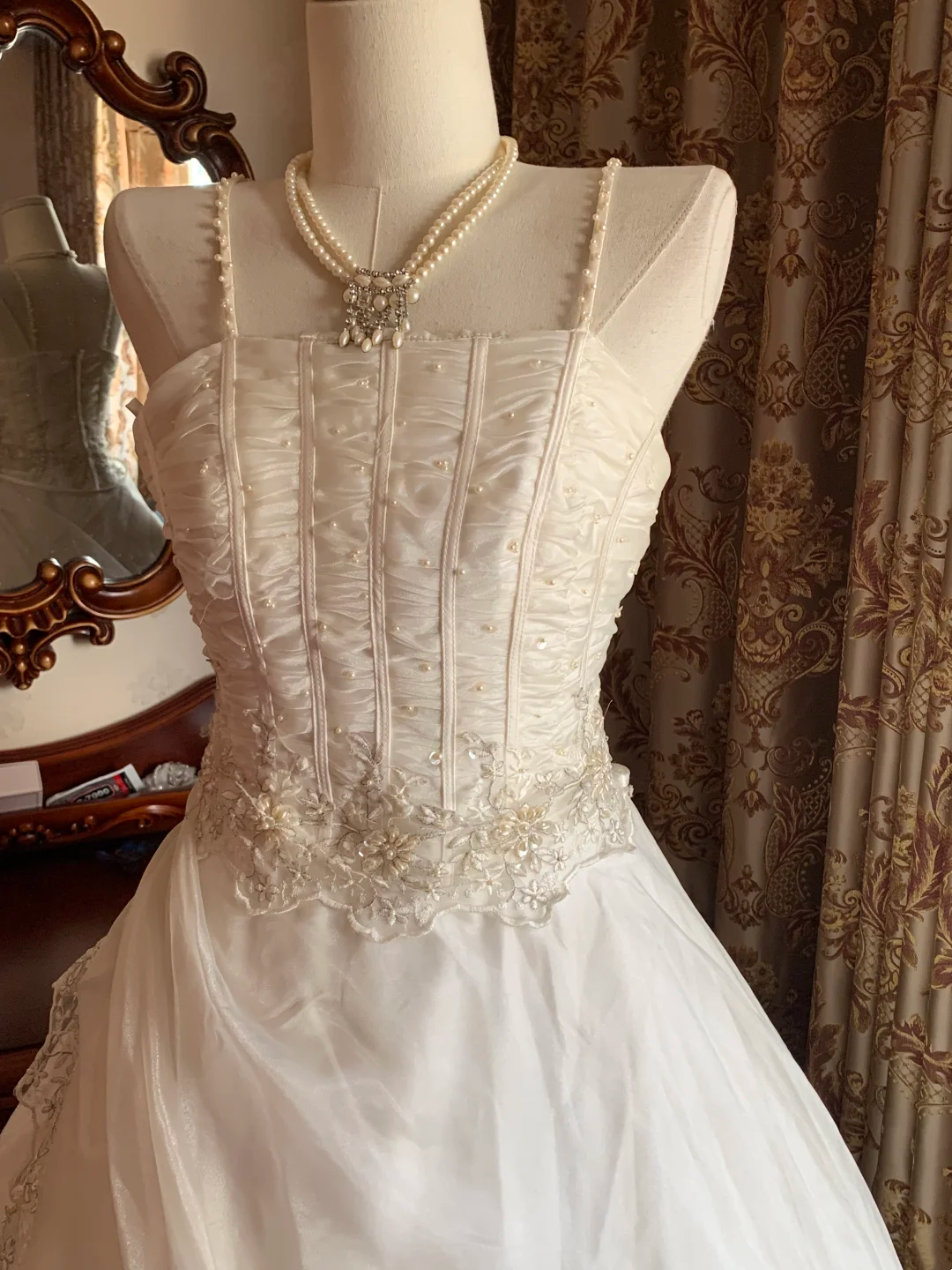 White Spaghetti Strap Waist-Cinched Voluminous Skirt Prom Dress, Evening Ball Gown, Birthday Party Gown gh7283