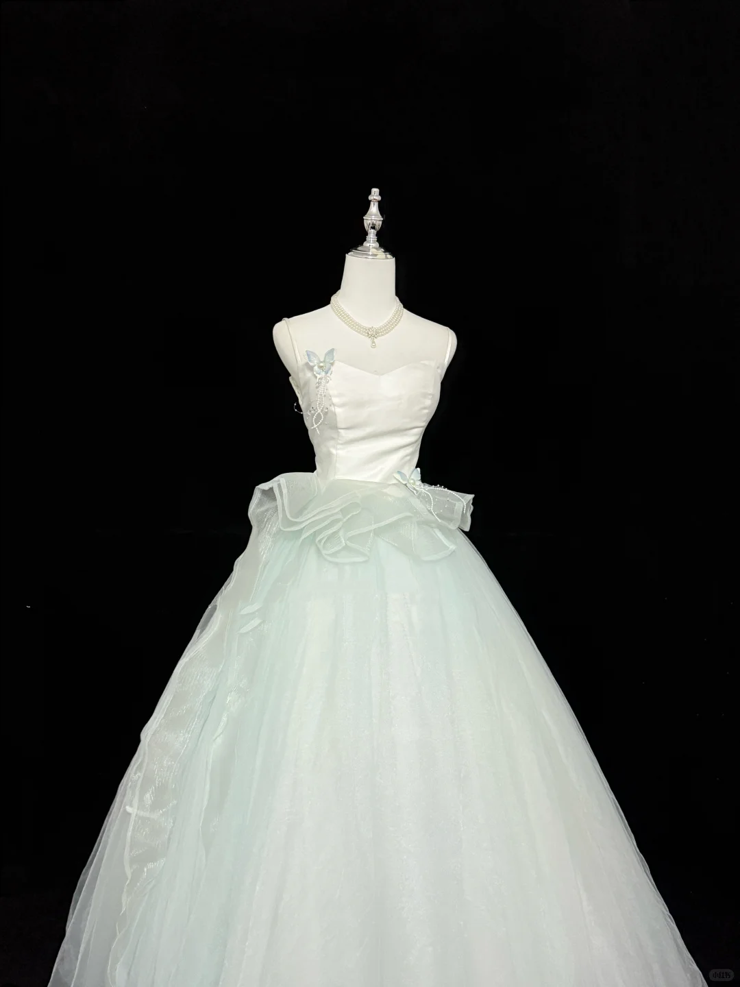 Light Green Spaghetti Strap Cinched Waist Voluminous Skirt Long Romantic Dress, Wedding Gown gh7885