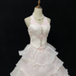 Blush Pink Halter Long Romantic Gown, Cinched Waist, Voluminous Tiered Cake Skirt, Wedding Dress & Bridal Gown gh8153