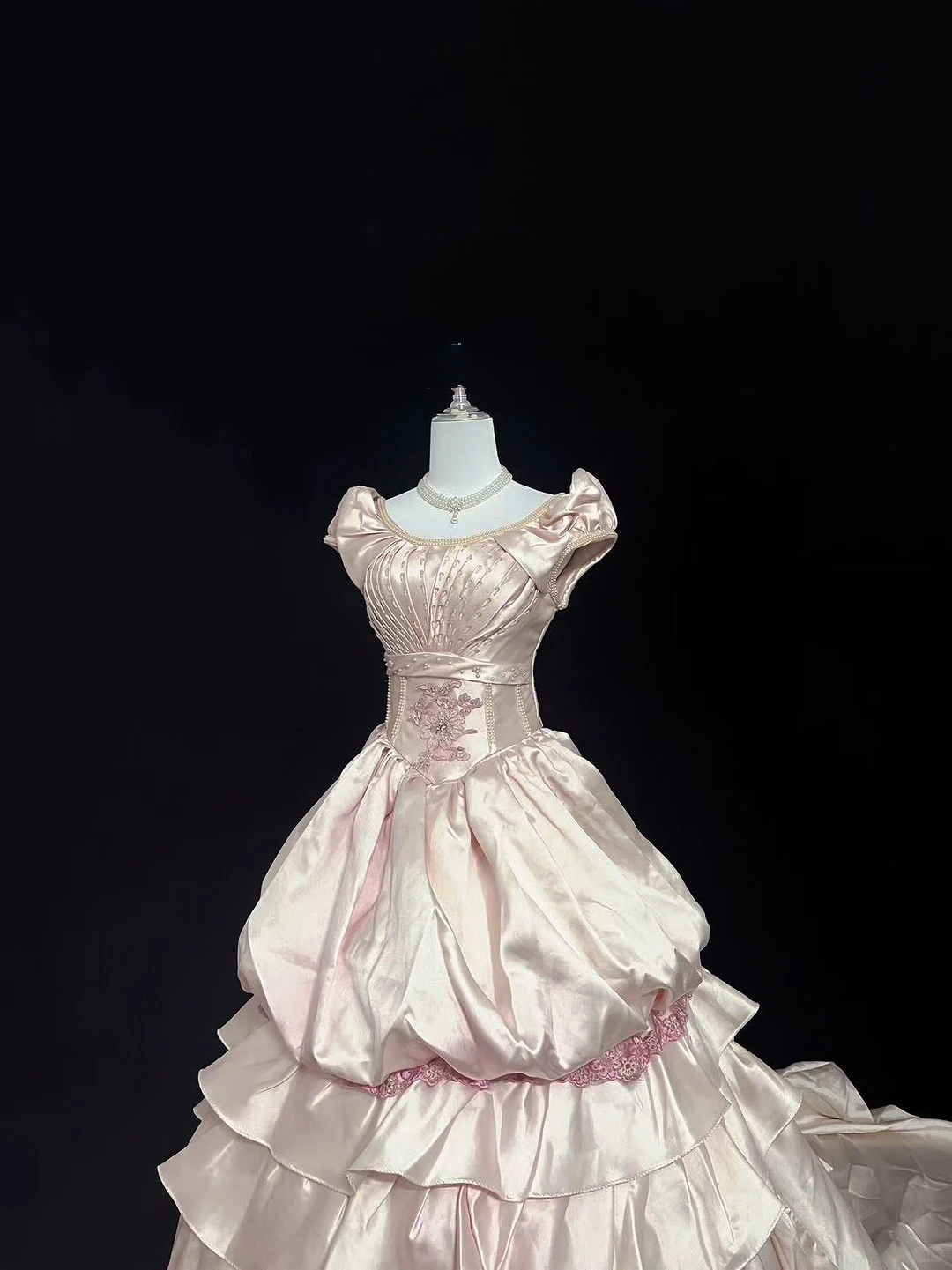Blush Pink Vintage Royal Style Cinched Waist Voluminous Elegant Skirt Luxury Long Romantic Dress, Wedding Gown gh8019