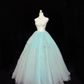 White Satin Strapless Cinched Waist Mint Green Voluminous Skirt Long Romantic Dress, Wedding Gown gh7933