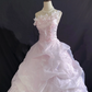 Blush pink one-shoulder romantic gown adorned with floral details, fitted waist and voluminous princess skirt, wedding dress & bridal gown gh8238