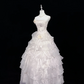 Blush Pink Strapless with Rose Florals, Cinched Waist, Voluminous Tiered Skirt Long Romantic Dress, Wedding Gown gh8069