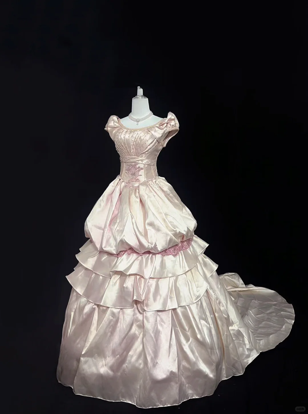 Blush Pink Vintage Royal Style Cinched Waist Voluminous Elegant Skirt Luxury Long Romantic Dress, Wedding Gown gh8019