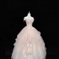 Blush Pink Strapless Embroidered Cinched Waist Voluminous Tulle Skirt Long Romantic Dress, Wedding Gown gh7848