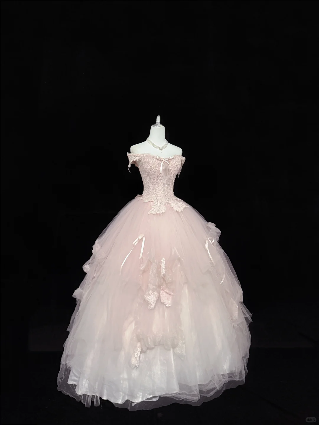 Blush Pink Strapless Embroidered Cinched Waist Voluminous Tulle Skirt Long Romantic Dress, Wedding Gown gh7848