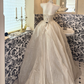 Beige Strapless Waist-Cinched Sequin & Bead Elegant Full Flared Romantic Dress, Wedding Gown gh7515