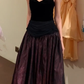 Strapless Sweetheart Velvet Evening Dress, Draped Waist Shiny Burgundy A-line Midi Skirt Vintage Formal Gown gh9891