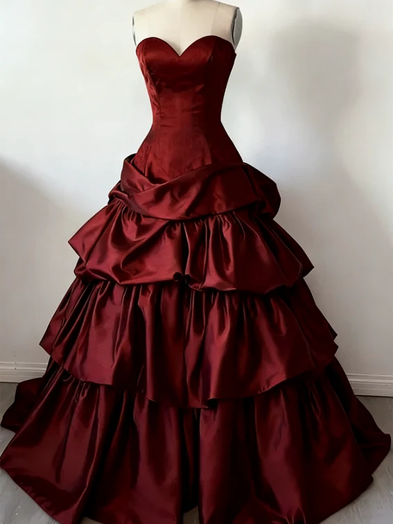 Elegantes, langes Vintage-Ballkleid in Weinrot gh7078