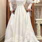 Ivory Vintage Wedding Gown, Illusion High Neck, Lace Appliqué Puff Long Sleeves, Lace Empire Waist, Flowy Full‑Length Skirt, Multi‑Layer Lace Hem, Long Lace Train, Bridal Prom Dress gh8729
