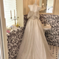Soft Ivory Off-the-Shoulder Waist-Cinched Voluminous Princess Skirt Romantic Dress, Wedding Gown gh7701