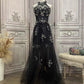 ✨Girlhomeshops - Robe de soirée longue en tulle à fleurs noires et strass gh4984