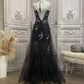 ✨Girlhomeshops - Robe de soirée longue en tulle à fleurs noires et strass gh4984