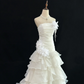 Off White Strapless Cinched Waist Slim Fit Pleated Long Elegant Romantic Dress, Wedding Gown gh8020