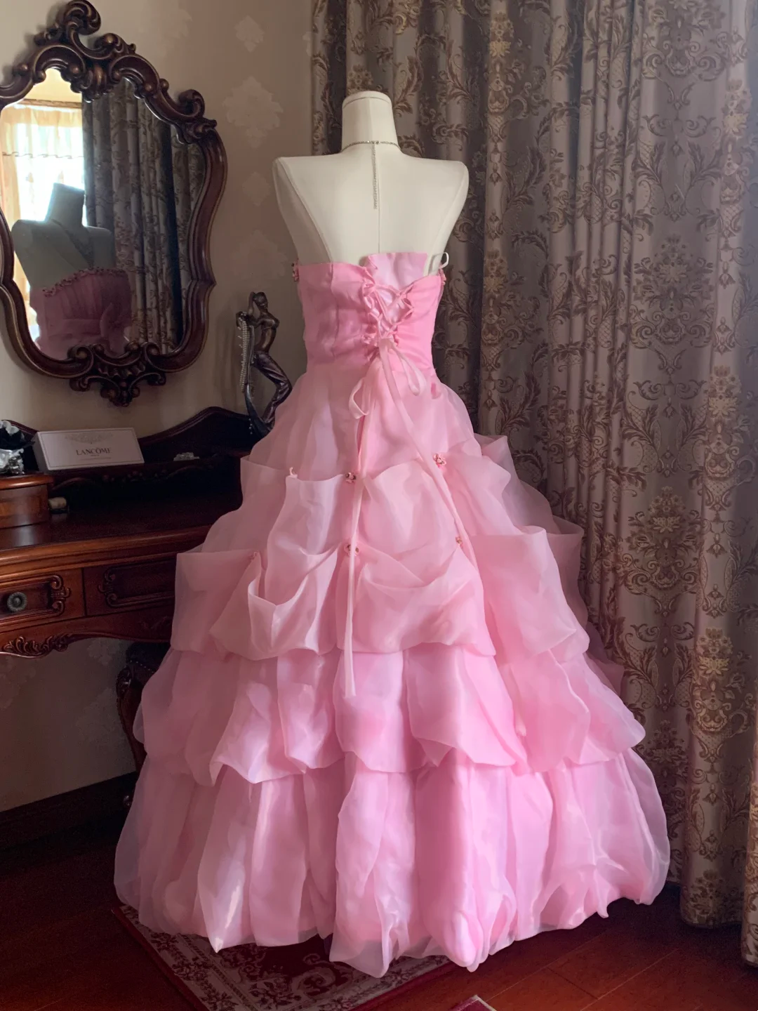 Light Pink Strapless Waist-Cinched Voluminous Skirt Prom Dress, Birthday Gown, Graduation Gown gh7255