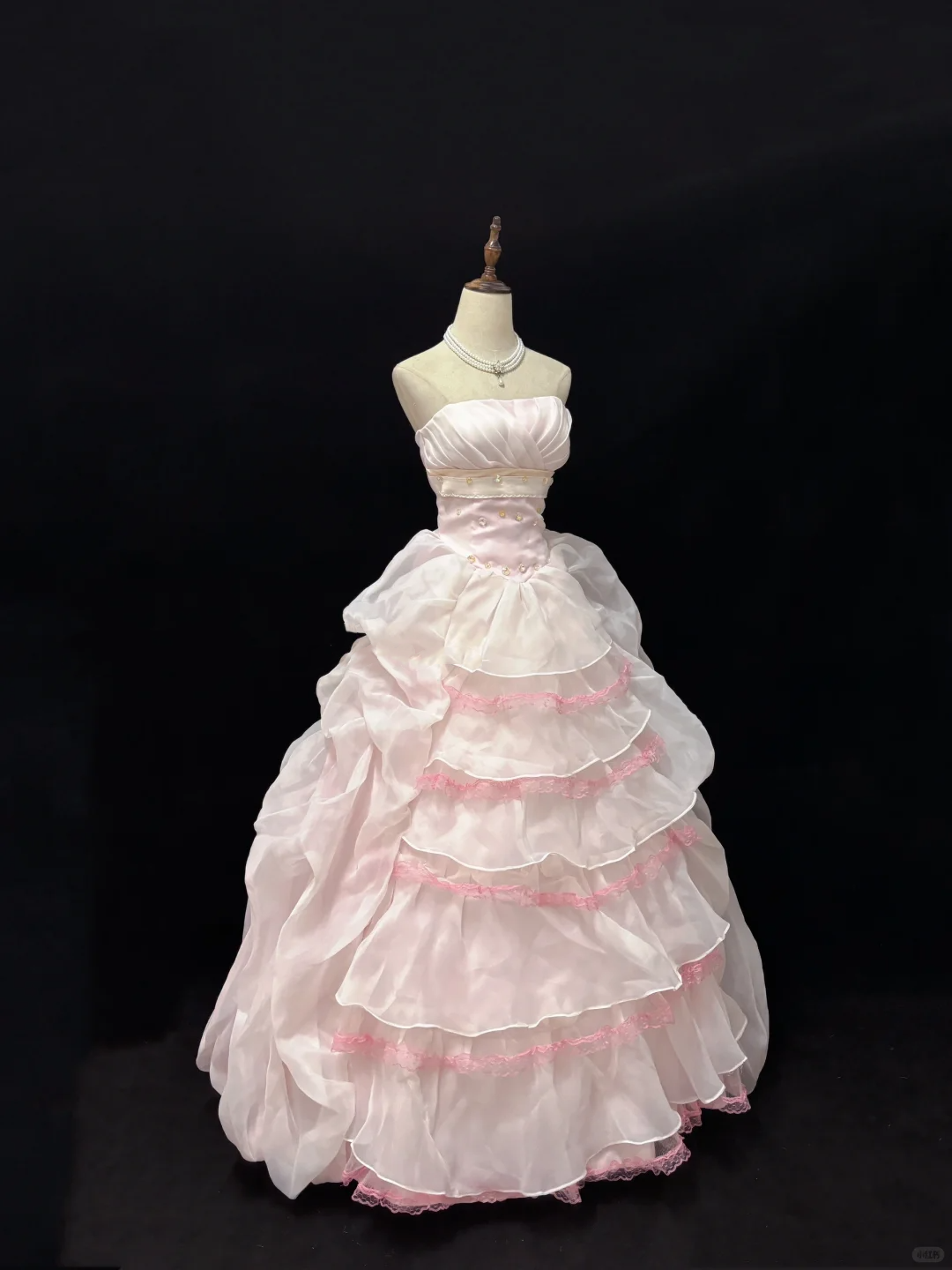 Blush Pink Strapless Cinched Waist Voluminous Tiered Princess Skirt Romantic Dress, Wedding Gown gh8070
