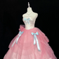 Blush Pink Satin Strapless Cinched Waist Peach Pink Voluminous Skirt Romantic Dress, Wedding Gown gh7934
