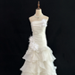 Off White Strapless Cinched Waist Slim Fit Pleated Long Elegant Romantic Dress, Wedding Gown gh8020