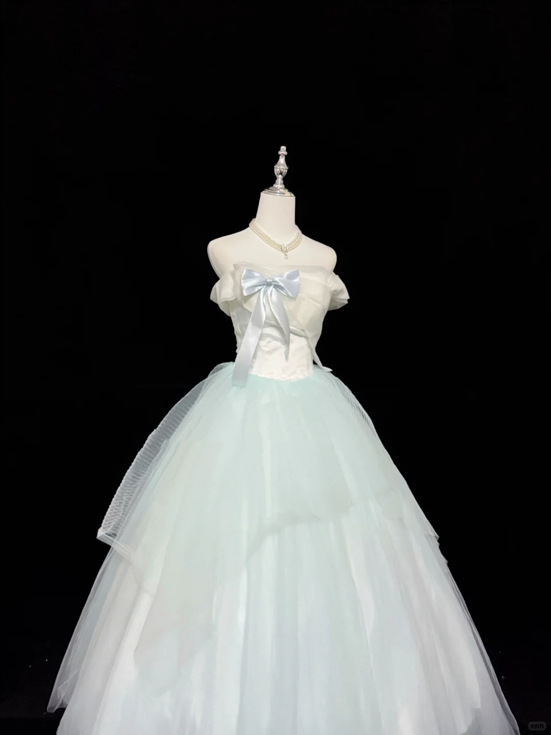 White Satin Strapless Cinched Waist Color Block Sage Green Voluminous Princess Skirt Romantic Dress, Wedding Gown gh7886