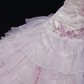 Light Pink Cute Lace Trim Strapless Romantic Gown, Rhinestone Embroidery, Cinched Waist, Voluminous Tiered Skirt, Wedding Dress & Bridal Gown gh8154