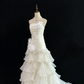 Off White Strapless Cinched Waist Slim Fit Pleated Long Elegant Romantic Dress, Wedding Gown gh8020