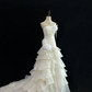 Off White Strapless Cinched Waist Slim Fit Pleated Long Elegant Romantic Dress, Wedding Gown gh8020