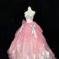 Blush Pink Satin Strapless Cinched Waist Peach Pink Voluminous Skirt Romantic Dress, Wedding Gown gh7934