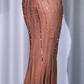 ✨Girlhomeshops-Coffee Beaded Mermaid Evening Gown Spaghetti Strap Deep V High Slit gh10122