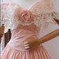 Blush Pink Off Shoulder Vintage Homecoming Dress Lace Trim Satin Full Midi Skirt Cocktail Gown gh9399
