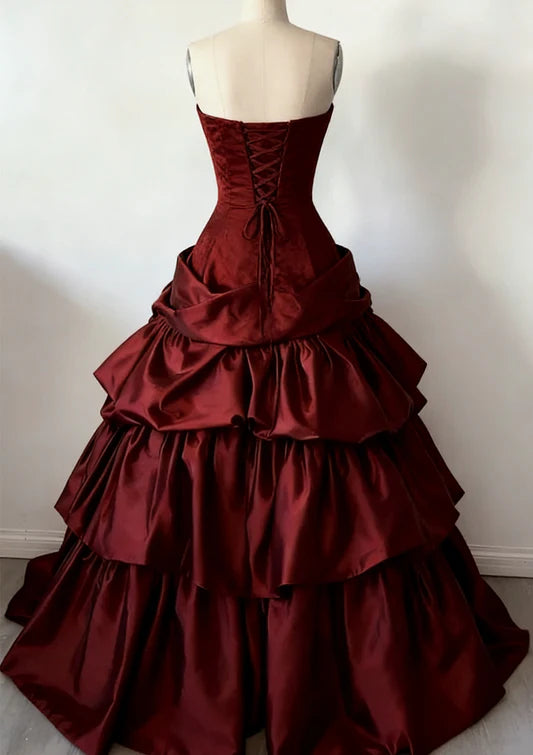 Elegantes, langes Vintage-Ballkleid in Weinrot gh7078