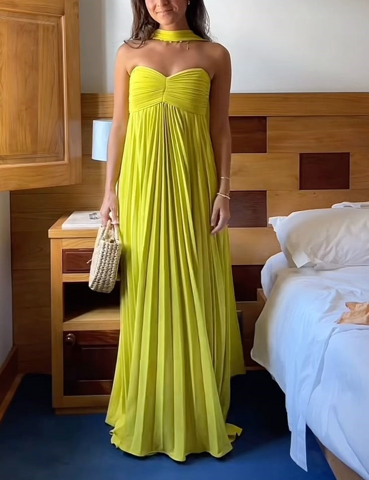 Robe de soirée longue en mousseline de soie élégante à la mode jaune robe de soirée pour invités de mariage gh3430