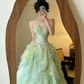 ✨Girlhomeshops-Sage Green Strapless 3D Flower Ruffled Tulle Prom Dress gh10421