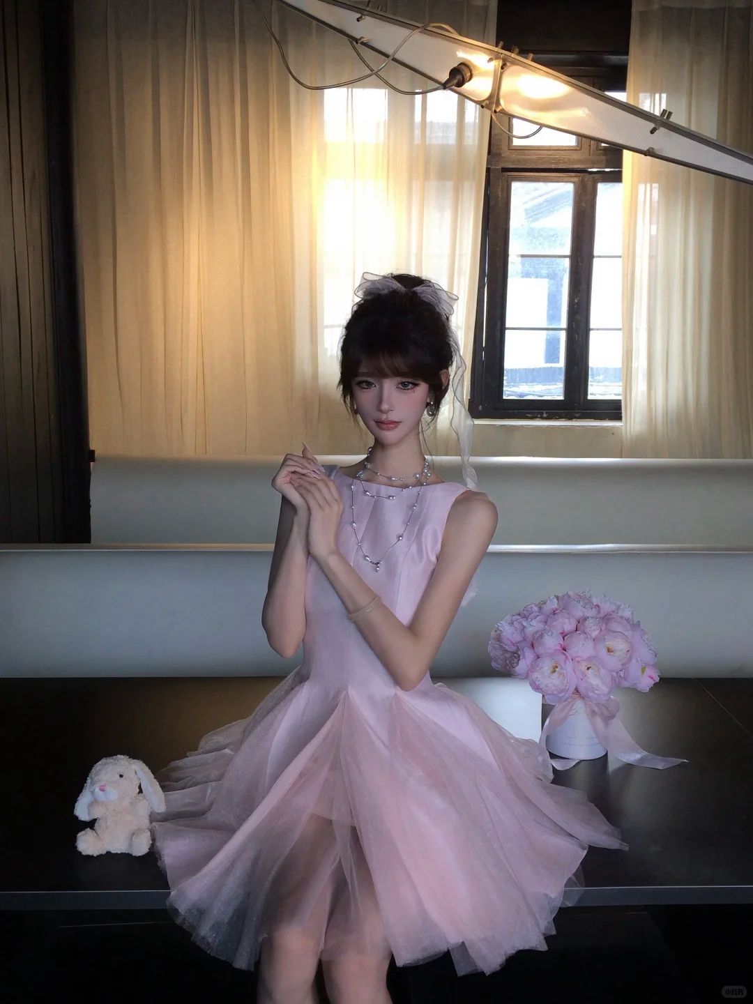 Light Pink Sleeveless Tulle Homecoming Dress Mini Prom Gown gh9412